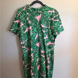 Lilly Pulitzer Green and Pink Leaf Print Midi Dress